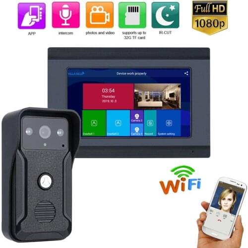 HD 1080P Camera Wired /Wireless Wifi Video Door Phone Doorbell Intercom System 7 inch Monitor Remote APP intercom,unlocking