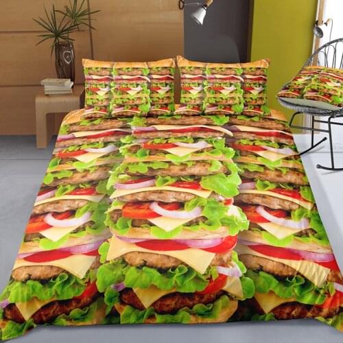 3D Bedding Set Food Duvet Cover Polyester Hamburger Fries Bed Linen Comfortable Bedding Sets Bedclothes Soft Bed Set Pillowcase