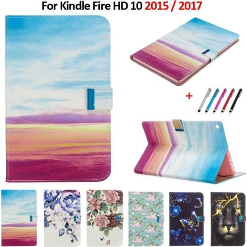 Painted Leather Folding Magnetic Cover Case Capa For amazon fire hd 10 case 2017 2015 Funda Tablet For fire hd 10 case