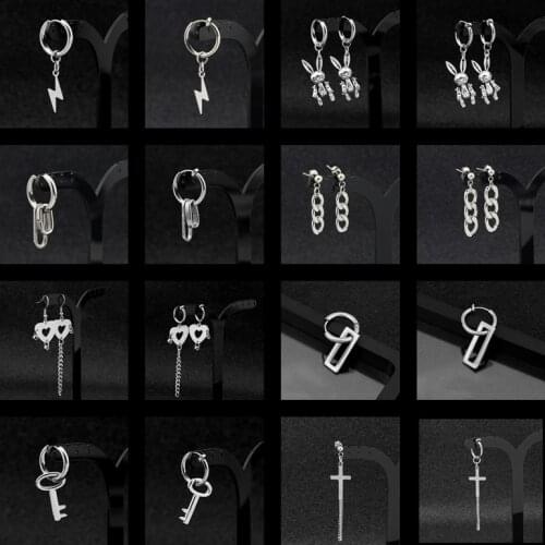 SOHOT Minimalism Metal Long Chain Tassel Jewellry Unisex Punk Cross Lightning Rabbit Geometric Shape Female Hoop Earrings Design