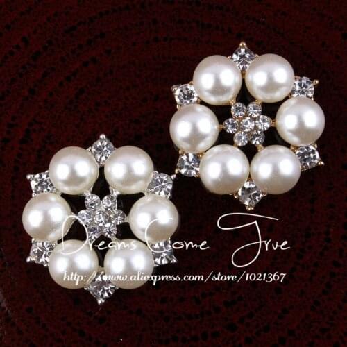 50pcs/lot 27MM 2 Colors Fashion Handmade Alloy Button DIY Headband Sparkly Rhinestone With Pearl Beads Button For Wedding Crown