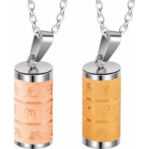 Fashion Buddhism Unisex Stainless Steel Mens Womens Cylinder Necklace Pendant Memorial Ash Keepsake Cremation Jewelry