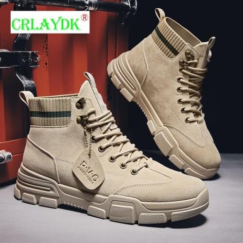 CRLAYDK Fashion Mens Outdoor Waterproof Socked Boots Leather Walking Shoes Breathable Casual Work Desert Comfort Ankle Sneakers