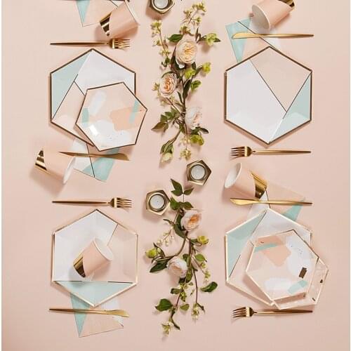 Pink Bronzing Party Disposable Tableware Set Outdoor Picnic Cup Plates Tableware Decorations for Wedding Birthday Party Supplies