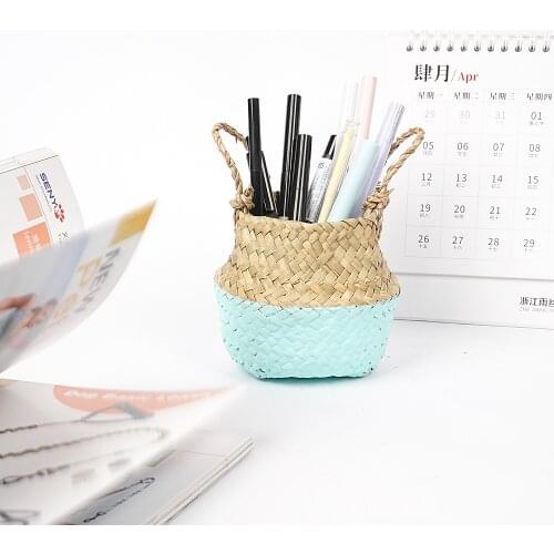 Desktop Makeup Pen Pencil Container Holder Storage Basket Seagrass Storage Bucke Stationery Bucket Desk Plant Pot Flower Basket