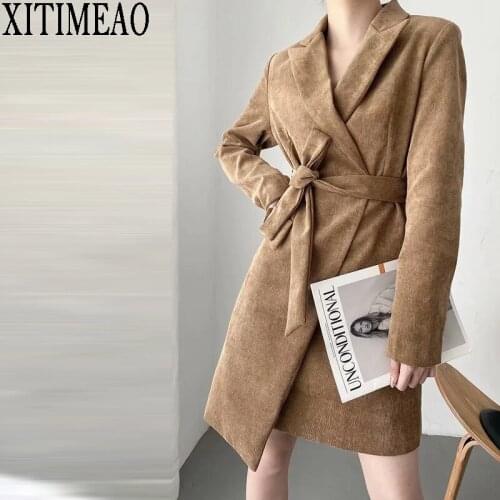 XITIMEAO New Women Casual Blazer Jacket Office Lady Pockets Slim Suit Coat oOe Button Ladies Business Blazers With Belt