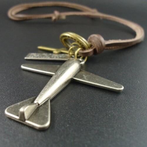 New Arrival Long Genuine Leather Men Jewelry Vintage Plane Pendants Fashion Necklaces for Women 2014