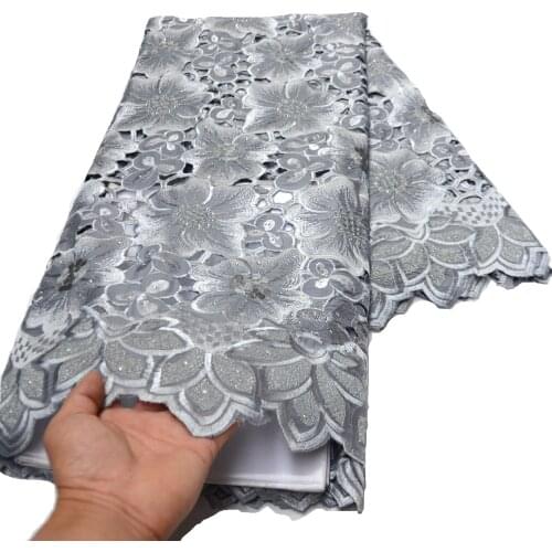 Jen 2021 new design high quality grey african wedding lace fabric with stones for big occasion embroidered Swiss Voile Lace