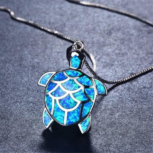 BOEYCJR Silver Color Sea Turtle Stone Necklace&Pendant Fine Jewelry Energy Ocean Moonstone Necklace For Women