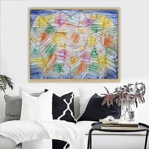 Paul Klee《Theater Mountain Construction》Abstract Canvas Oil Painting Artwork Poster Picture Wall Hanging Decor Home Decoration