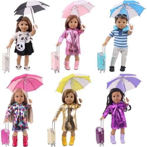 Doll Baby Raincoat 4Pcs/Set=Suitcase+Raincoat+Boots+Umbrella For 18 Inch American&43Cm Baby New Born Doll Girl` Toy Freeshipping