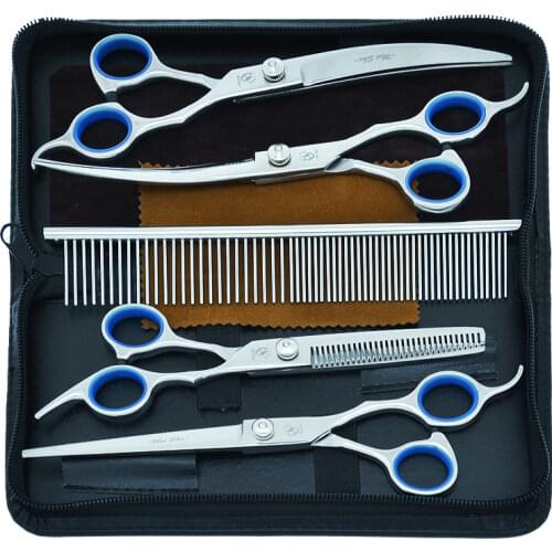 7.0" Professional Pet Scissors for Dog Grooming Stainless Steel Straight Curved Cutting Shears 6.5" Cat Thinning Clipper HB0061