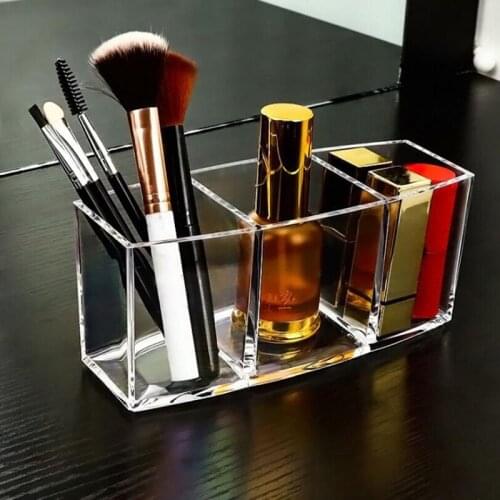 3 Holes Transparent Acrylic Makeup Brush Tool Cosmetic Makeup Storage Box Case Make-up Brush Holder Table Organizer Make Up Tool