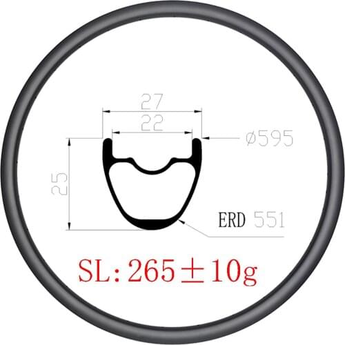 Light 265g MTB XC 27.5er Hookless tubeless carbon rims 24H 28H 32H UD 3K 12K matte glossy 25mm wide Cross Country mounatian bike