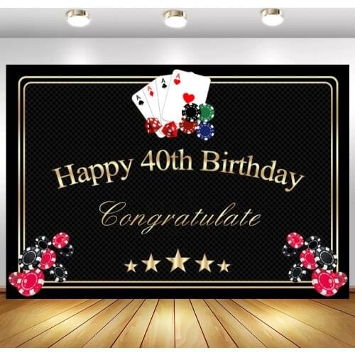 Happy 20 30 40th Birthday Poker Chips Congratulate Photo Background Adult Cheers Party Dinner Table Backdrop Photography Vinyl