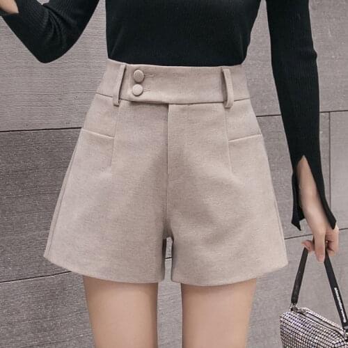 Woolen Shorts Women 2020 Autumn Winter High Waist Warm Booties ShortPants khaki Black Workout Pantalones cortos de mujer