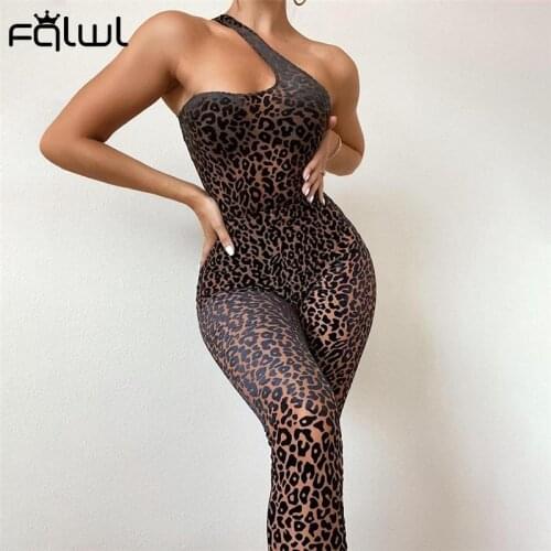 FQLWL Streetwear Mesh White Jumpsuits Women Summer 2021 One Shoulder Backless Bodycon Jumpsuit Leopard Print Sporty Jumpsuit