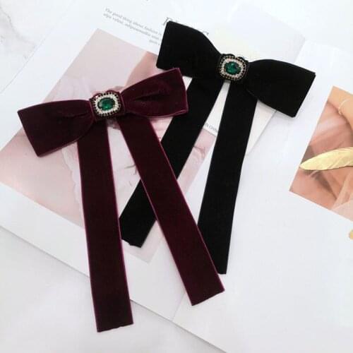 Baroque Vintage Black Wine Red Bow Tie Women Bowknot Elegant OL Lady Clothing Shirt Collar Ties Accessories Luxury Rhinestone