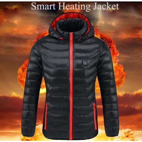 Winter Mens USB Heating Cotton-padded Clothes Solid Womens Heated Jacket Smart Constant Temperature Washable Warm Outdoor Coat