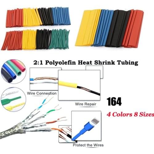 164pcs Set Polyolefin Shrinking Assorted Heat Shrink Tube Wire Cable Insulated Sleeving Tubing Set CLH@8