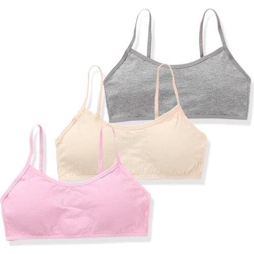 3pc/lot Cotton Bra Teenage Undrewear Girls Training Bra Crop Top 8-14years