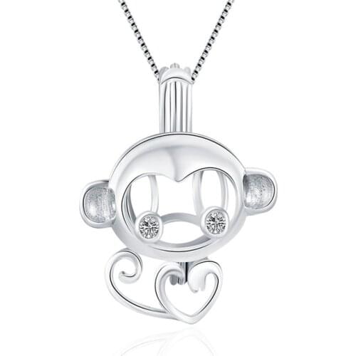 CLUCI 3pcs 925 Sterling Silver Cute Monkey Shaped Cage Pendants Women Silver 925 Pearl Locket for Necklace Jewelry SC033SB