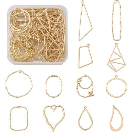 48pcs/box Golden Rectangle/Oval/Heart/Triangle Charm Hollow Glue Blank Pendant Tray Bezel Charms DIY Bracelet Necklace Mold