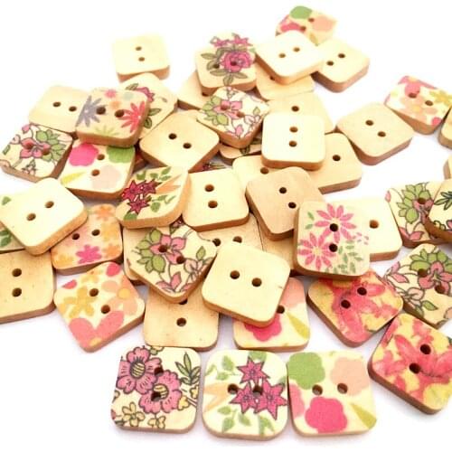 50PCS/Lot 15mm 2Holes Wholesale Natural Wooden Buttons Square Shape Mixed Scrapbooking Sewing Accessories DIY Crafts WD0353