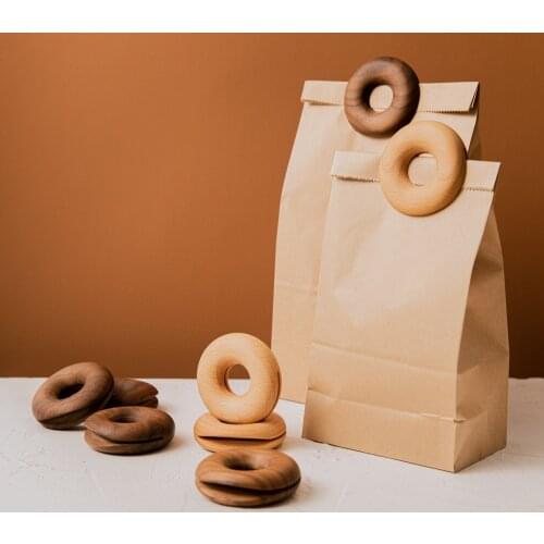 6PCS Nordic INS wooden donut decoration folder creative solid wood food packaging bag moisture-proof sealing snack clip
