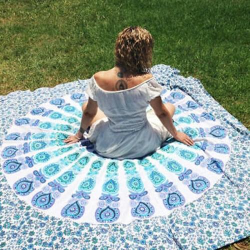 210X150cm Beach Towel Rectangular Design Mandala Flower Pattern Printing Absorbent Quick-Drying Bedspread