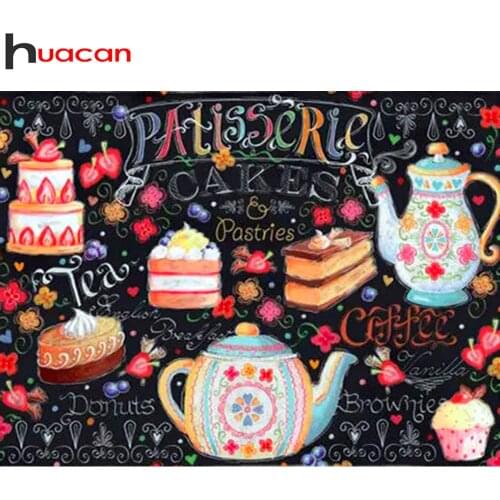 Huacan Diamond Painting Embroidery Cake Coffee Wall Decor Diamond Mosaic Blackboard Scenery Crystal Hobby