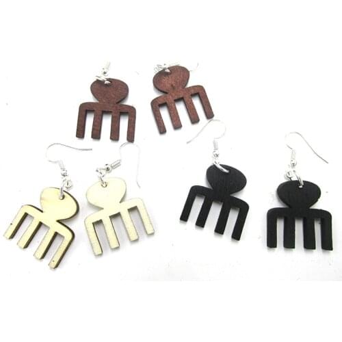 Free Shipping! 1inch Afro Comb Wood Earrings can mixed 3 colors