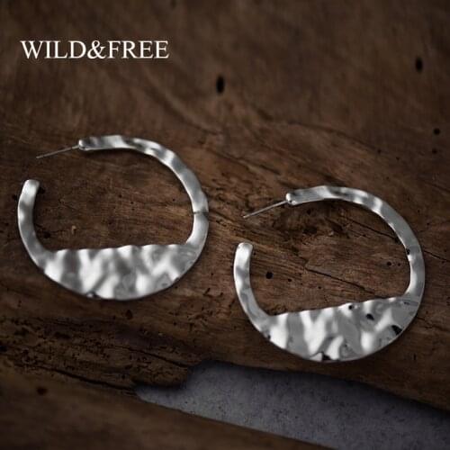 Wild&Free Big Semicircle Stud Earrings Women Jewelry Gold Silver Color Open Round Disc Hollow Metal Earrings Wholesale