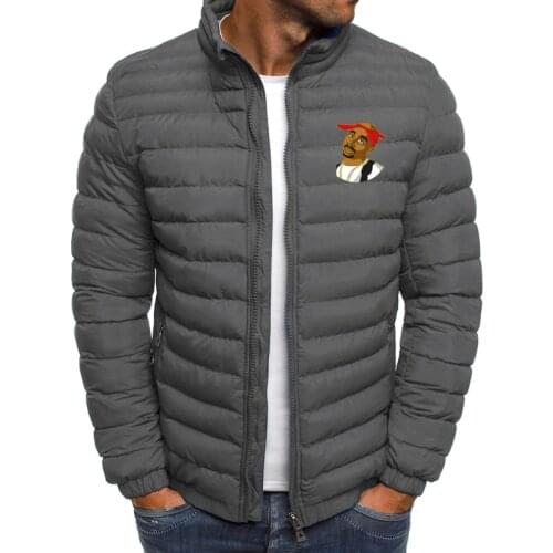 Tupac Men Parka Jacket Winter Coat Men Cotton Puffer Jacket Solid Plus Size Overcoat Zipper Streetwear Casual Jacket Men
