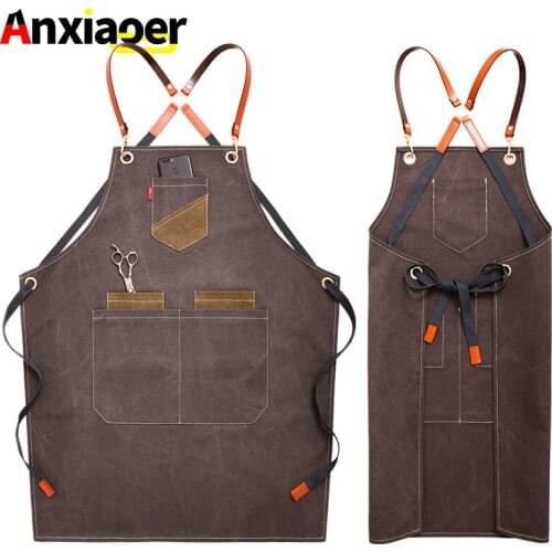 Apron denim Korean fashion Chinese restaurant same style coffee shop barber shop manicure men and women overalls custom logo