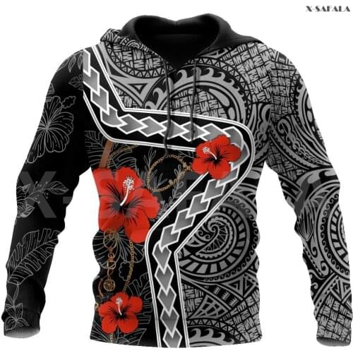 Polynesia Hawaii Hibiscus Tattoo 3D Over Printed Hoodie Man Women Unisex Outwear Zipper Pullover Sweatshirt Casual