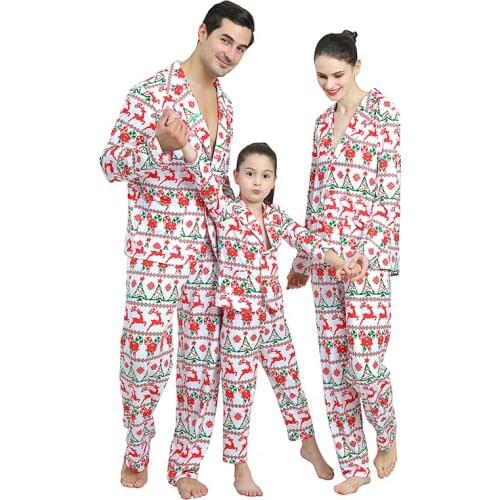 Kaiya Angle Milk Silk Material Winter Christmas Children And Adult Clothes Unisex 2 piece Sets Print Breasted Coat + Pants