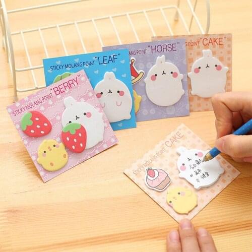 Kawaii Molang Rabbit Sticker Notebooks Writing Pads Self-Adhesive Memo Pad School Office Supplies