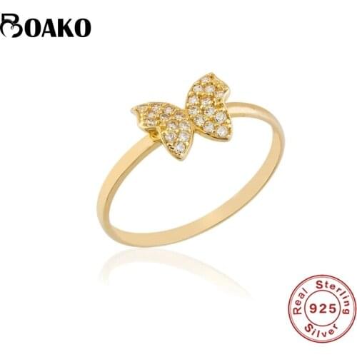 BOAKO Real 925 Sterling Silver Butterfly Zircon Rings For Women Luxury Anillos Fine Jewelry Ring Bague Bijoux Wedding for Gifts