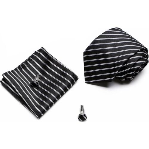 Hot sale Fashion Brand Factory Sale Many Color 100% Silk Tie Hanky Cufflink Set Tie Necktie hombre Gift for Boyfriend