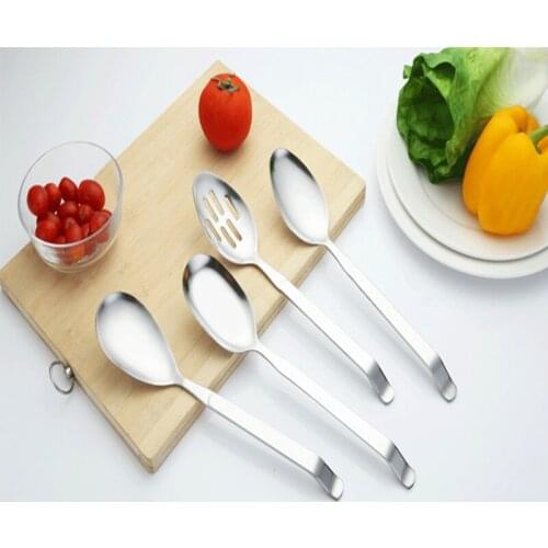 Stainless Steel Spoon Colander Scoop Long Handle Serving Kitchenware Oversize Cooking Tools Home Utensil Tableware Set 4pcs/set