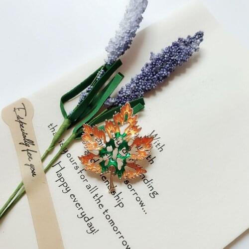 Sweet Enamel Maple leaf Orange Green Color Cute Brooches Pins Plant Jewelry