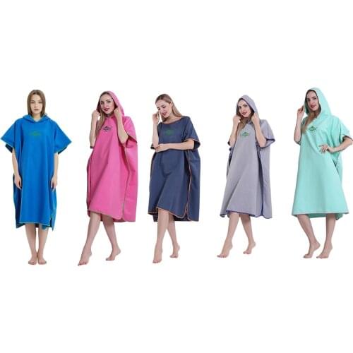 Fashion Adult Microfiber Water Absorb Quick Dry Hooded Wetsuit Changing Robe Solid Color Poncho Swim Beach Surf Towels Cloaks