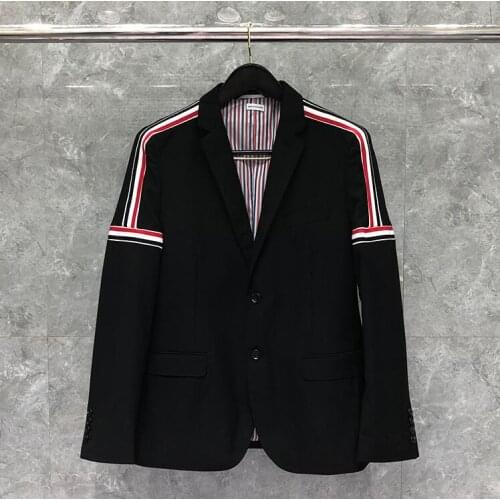 2021 Fashion Brand Formal Blazer Men British Casual Suit Mens Jacket Single Breasted Shoulder Striped Cotton Wool Coat