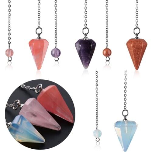 1PC Natural Stone Reiki Pendulum Pendant Healing Crystal Amulet Rock Hexagon Pyramid Rose Quartz Amethyst Turquoise Gift