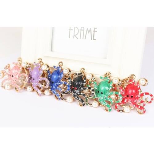 Octopus Pearl Crystal Charm Pendant Key Keyring Keychain for Handbag Purse Bag Party Wedding Birthday Carkey Gift