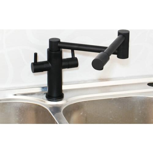 OUBONI NEW 360 Rotate Black Antique Brass Kitchen Faucet Dual Swivel Spout Black 2 Handles Kitchen Vessel Sink Faucet Mixer Tap