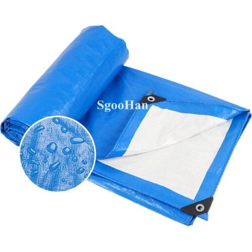 PE Tarpaulin Rainproof Cloth Garden Outdoor Awning Shade Sail Boat Truck Canopy Pet Dog House Cover Waterproof Cloth Blue-White