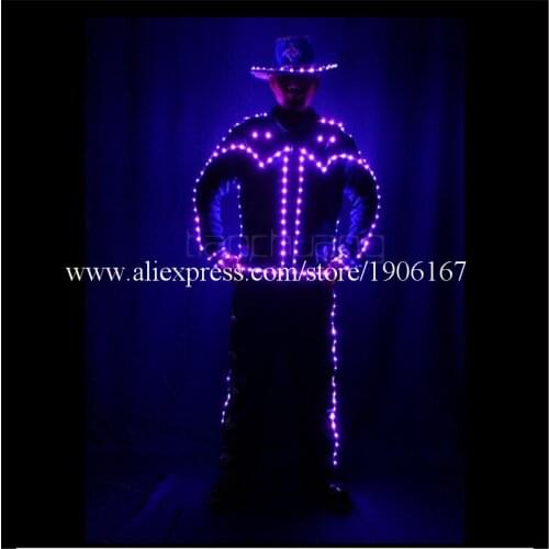 Fullcolor LED Light Up Horseman Costume With LED Hat Nightclub Stage Performance Programmable RGB Led Light Up Dance Suit Cloth
