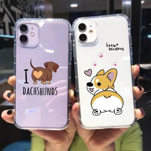 JAMULAR Cartoon Dog Corgi Clear Phone Case For iPhone 12 Mini 7 11 Pro X XS MAX XR SE20 6 8Plus Animal Soft Silicone Cover Coque